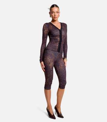 Public Desire Brown Leopard Print Lace Trim Capri Trousers