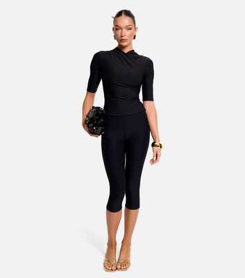 Public Desire Black Ruched Neck Slinky Top