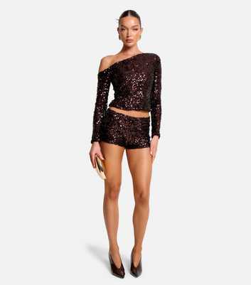 Public Desire Dark Brown Sequin Off the Shoulder Top