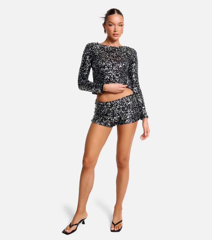 Public Desire Black Sequin Low Rise Mini Shorts