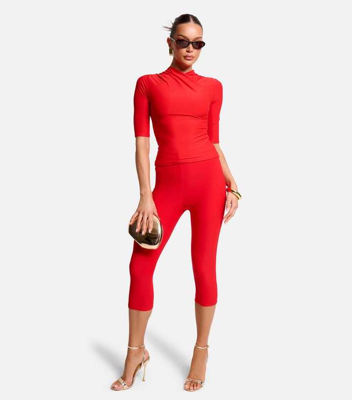 Public Desire Bright Red Slinky Capri Trousers