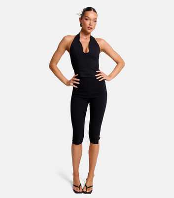 Public Desire Black Plunge Halter Neck Crop Top