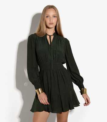 Apricot Dark Green Smocked Waist Mini Dress