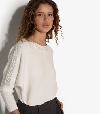 Apricot White Diamante Trim Ribbed Jumper