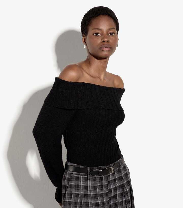 Apricot Black Bardot Knitted Jumper