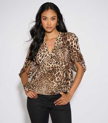 Gini London Brown Leopard Print Cotton V Neck Blouse