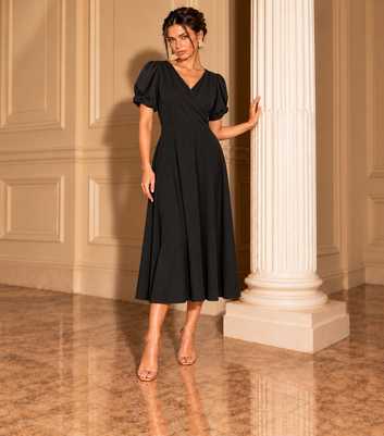 Arch Black Puff Sleeve Wrap Skater Dress