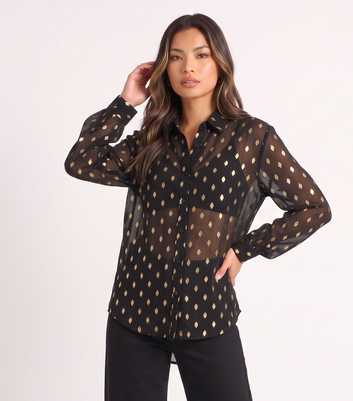 Gini London Black Chiffon Gold Jacquard Shirt