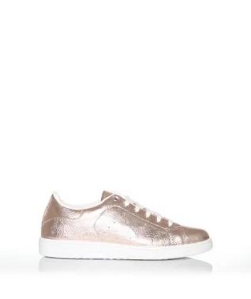 grey and rose gold trainers